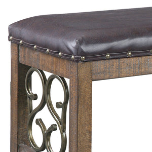 English Elm Raphaela Black Synthetic Leather Bench with Weathered Cherry Wood, 3" Foam, 300lb Capacity, KD B2726P331706