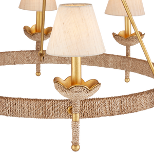 Vichy Chandelier - Handmade Abaca Rope & Wrought Iron Light Fixture with Elegant Gold Finishes