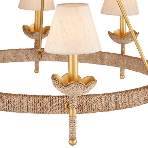 Vichy Chandelier - Handmade Abaca Rope & Wrought Iron Light Fixture with Elegant Gold Finishes