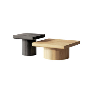 English Elm Modern Parquet Wood Nesting Coffee Tables Sculptural Fluted Pedestal Living Room Set Black+Natural W1435S00033