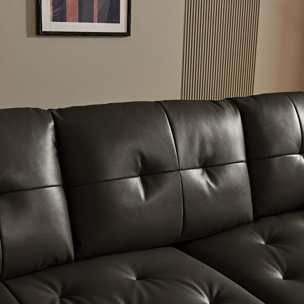 English Elm Modern Elliptical Three Seat Sofa Genuine Cowhide Leather Solid Wood Frame Living Room Black W1765S00135