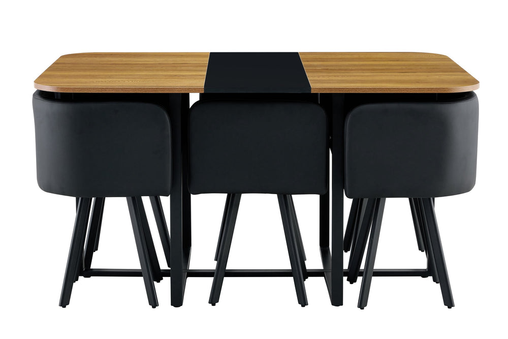 English Elm 7-piece Modern Dining Set Suede Upholstered Chairs Wood Grain Melamine Table Black,Wood W3875S00108