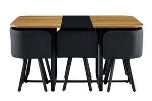 English Elm 7-piece Modern Dining Set Suede Upholstered Chairs Wood Grain Melamine Table Black,Wood W3875S00108