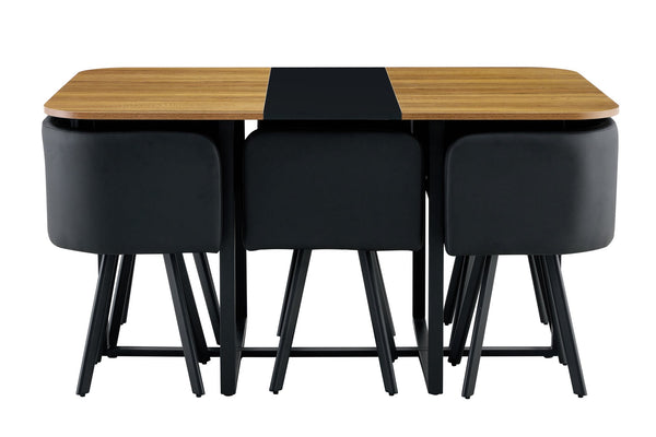 English Elm 7-piece Modern Dining Set Suede Upholstered Chairs Wood Grain Melamine Table Black,Wood W3875S00108