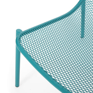 English Elm Kincaid Outdoor Iron Mesh Conversation Set Rust Resistant Patio Chairs with Side Table Teal N775P392159T