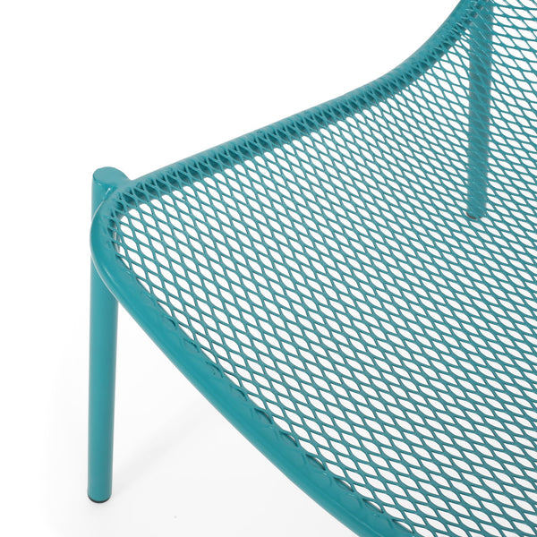 English Elm Kincaid Outdoor Iron Mesh Conversation Set Rust Resistant Patio Chairs with Side Table Teal N775P392159T