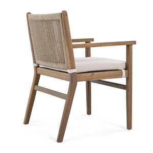 English Elm Christopher Knight Home® - Outdoor Acacia Wood Dining Chairs Set of 2 with Woven Rope Back, Waterproof Cushions, 400lb Capacity Light Brown N779P224995B