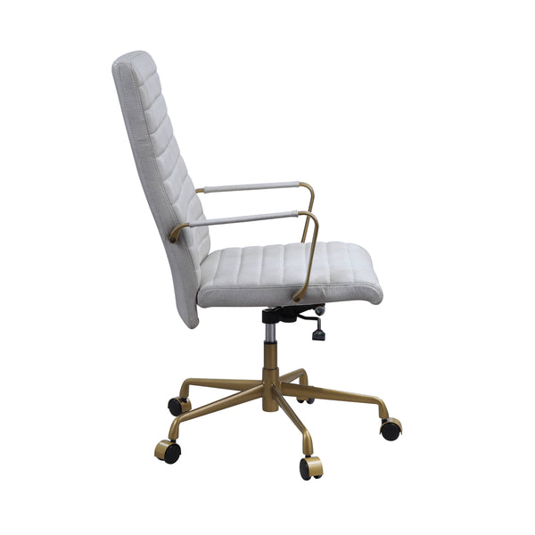 English Elm Duralo Vintage Off White Top Grain Leather Office Chair – 360° Swivel, Adjustable Height, Cushioned Comfort B2726P346935