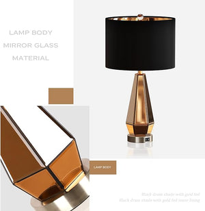 English Elm Set of 2 Mirrored Hexagonal Bedside Lamps with Usb Ports and Gold Foil Shades W3355P427415