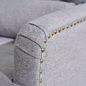 English Elm Tufted Linen Corduroy Accent Chair Studded Trim Mid Century Modern Bedroom Lounge W3523P450234