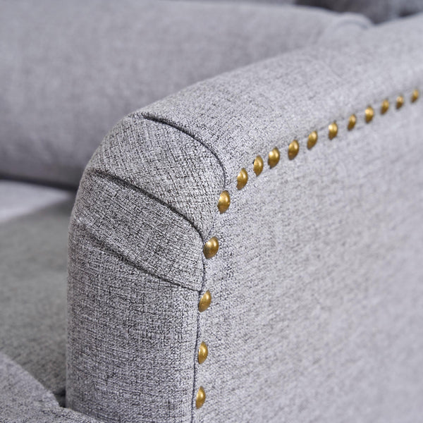 English Elm Tufted Linen Corduroy Accent Chair Studded Trim Mid Century Modern Bedroom Lounge W3523P450234