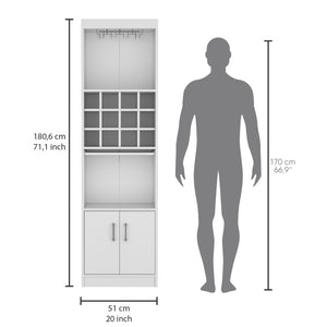 English Elm Kevil 71-Inch Tall Bar Cabinet with 12-Bottle Cubbies, Stemware Rack, Pull-Out Shelf, Modern Storage White 42 L x 19 W x 9 H B070P188836
