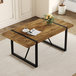 English Elm Rustic Industrial Wood Dining Table Seats Six with Powder Coated Black Metal Legs W1151P176379