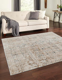 Unique Loom Chateau Quincy Machine Made Abstract Rug Beige, Brown/Navy Blue 7' 1" x 7' 1"