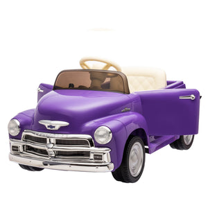 English Elm 12v Chevrolet 3100 Licensed Vintage Pickup Ride on Truck with Led Lights and Parent Remote Purple W1578P214181