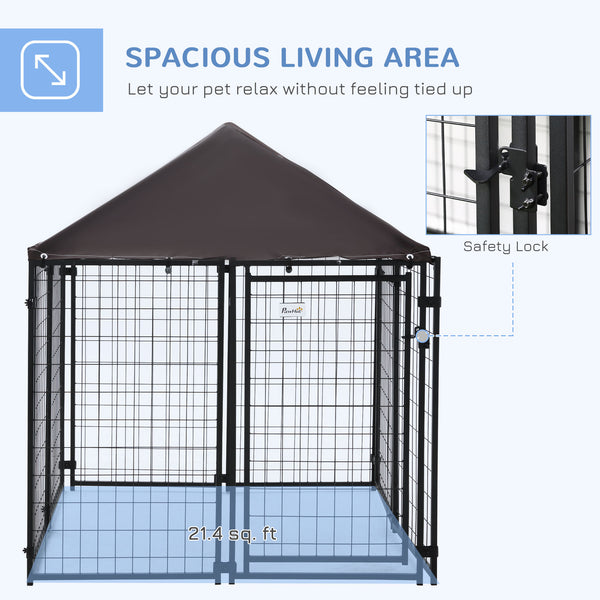 English Elm Pawhut Walk-in Steel Wire Dog Kennel Outdoor Enclosure with Uv Canopy Cover W2225P173781