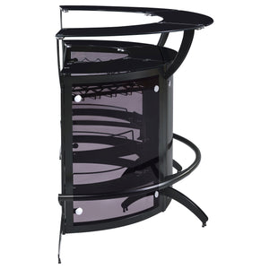 English Elm Elaina Curved Freestanding Home Bar with Smoked Acrylic Panels and Stemware Rack B062S01725