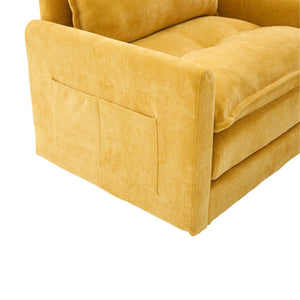 English Elm UNITED Swivel Barrel Chair with Chenille Upholstery, 360° Smooth Rotation, Padded Arm Comfort and Side Pockets for Living Room Relaxation Mustard yellow W1568P290085