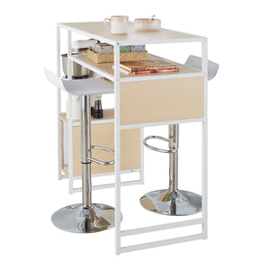 English Elm Bar Set 3 Piece White Metal Frame Natural Wood Accents Chrome Footrest Kitchen Nook B202S01396