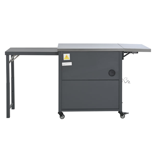 English Elm Outdoor Bbq Prep Cart Rolling Stainless Steel Grill Station with Foldable Work Surface Gray N719P407404E