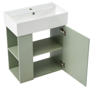 English Elm 21.6 Modern Floating Bathroom Vanity with Ceramic Basin, Wave Door, Rose Gold Handle, Space-Saving Green N729P170390F
