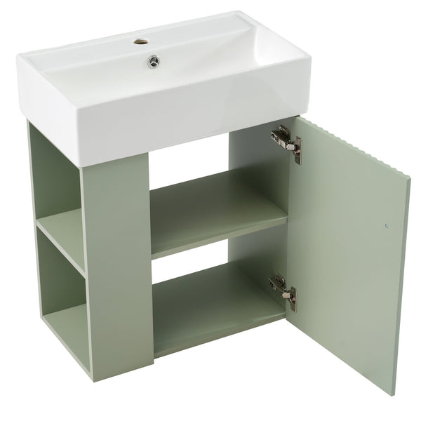 English Elm 21.6 Modern Floating Bathroom Vanity with Ceramic Basin, Wave Door, Rose Gold Handle, Space-Saving Green N729P170390F