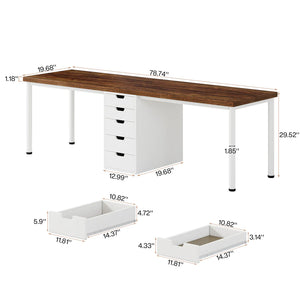 English Elm Computer Desk Two Person Wood Grain Workstation with Drawers for Shared Home Office T3971P453706