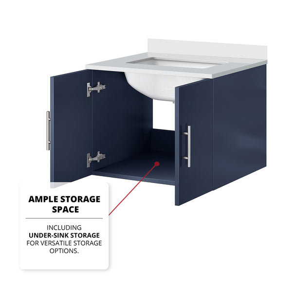 English Elm Navy Blue Single Bath Vanity Set With Cultured Marble Top, Mirror & Chrome Faucet - Compact Style! B2731S01300