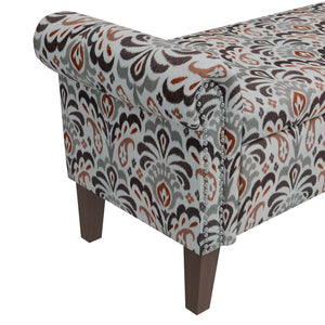 English Elm Wallen Traditional Upholstered Storage Ottoman Bench with Nailhead Trim and Vine Pattern Multi B127P409581