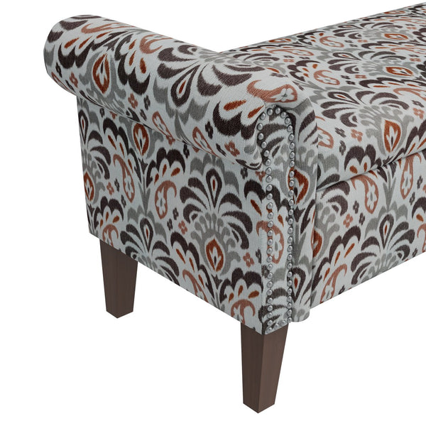 English Elm Wallen Traditional Upholstered Storage Ottoman Bench with Nailhead Trim and Vine Pattern Multi B127P409581