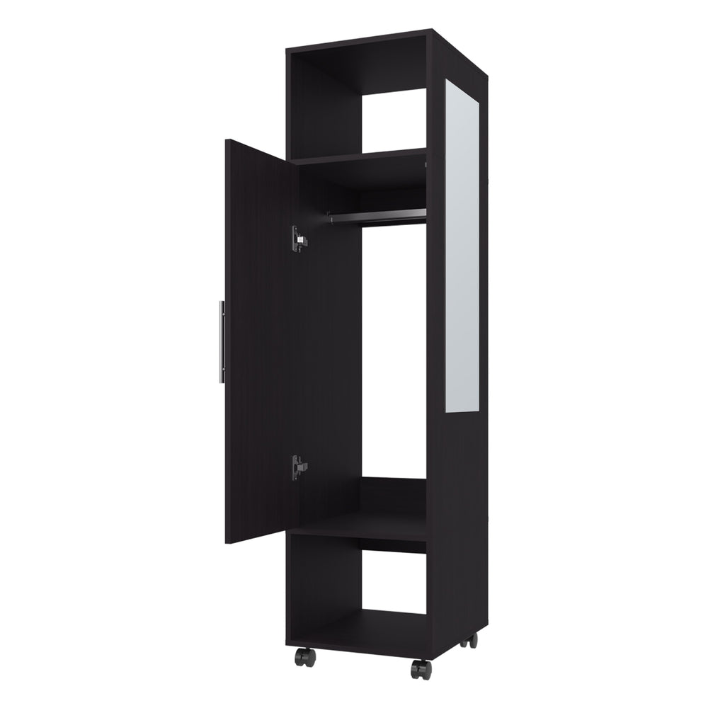 English Elm Summit Melamine Wardrobe with Mirror, Door & Open Storage in Black — Sleek Space-Saving Closet Organizer B128P225196
