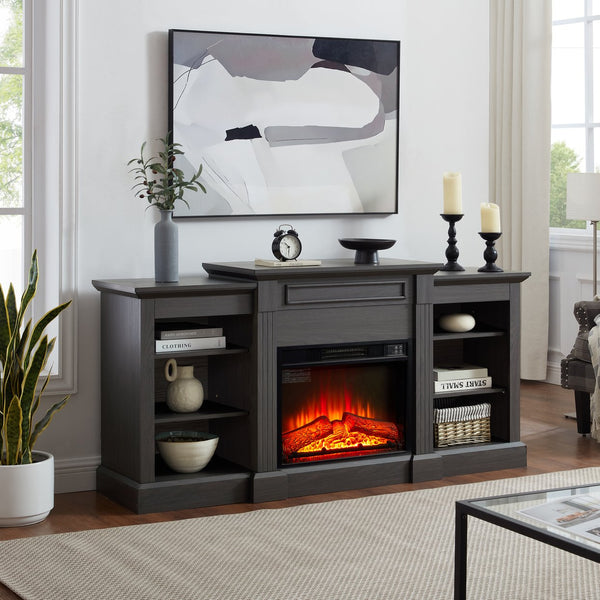 English Elm Media Console with Built-in Electric Fireplace Spacious Mdf Cabinet for Large Tvs W1758S00029