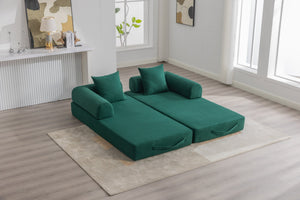 English Elm UNITED modular foldable sofa with metal frame, corduroy upholstery, side pocket & quick assembly convenience Emerald W1568P375638