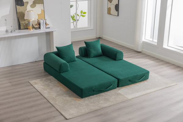 English Elm UNITED modular foldable sofa with metal frame, corduroy upholstery, side pocket & quick assembly convenience Emerald W1568P375638