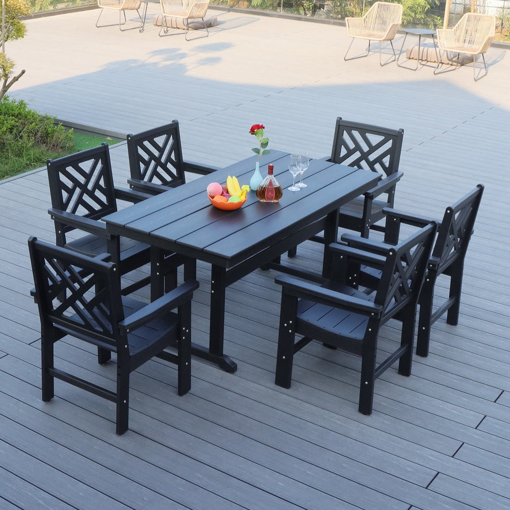 English Elm 7 Piece Hdpe Outdoor Dining Set For 6 - Stylish Table With Umbrella Hole, Perfect For Any Patio! W2681S00001