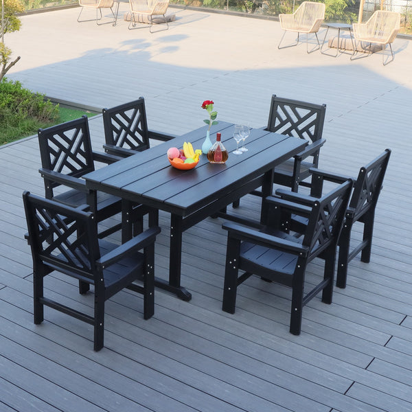 English Elm 7 Piece Hdpe Outdoor Dining Set For 6 - Stylish Table With Umbrella Hole, Perfect For Any Patio! W2681S00001