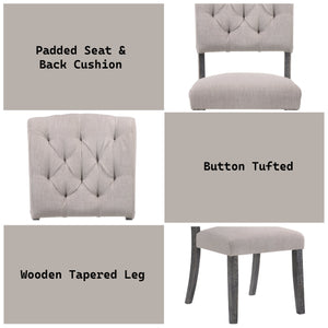 English Elm Bernard High-Back Linen Side Chair Set of 2 with Button Tufting, 4" Foam, Tapered Solid Wood Legs Beige,Gray 44 L x 14 W x 20 H B2726P264973