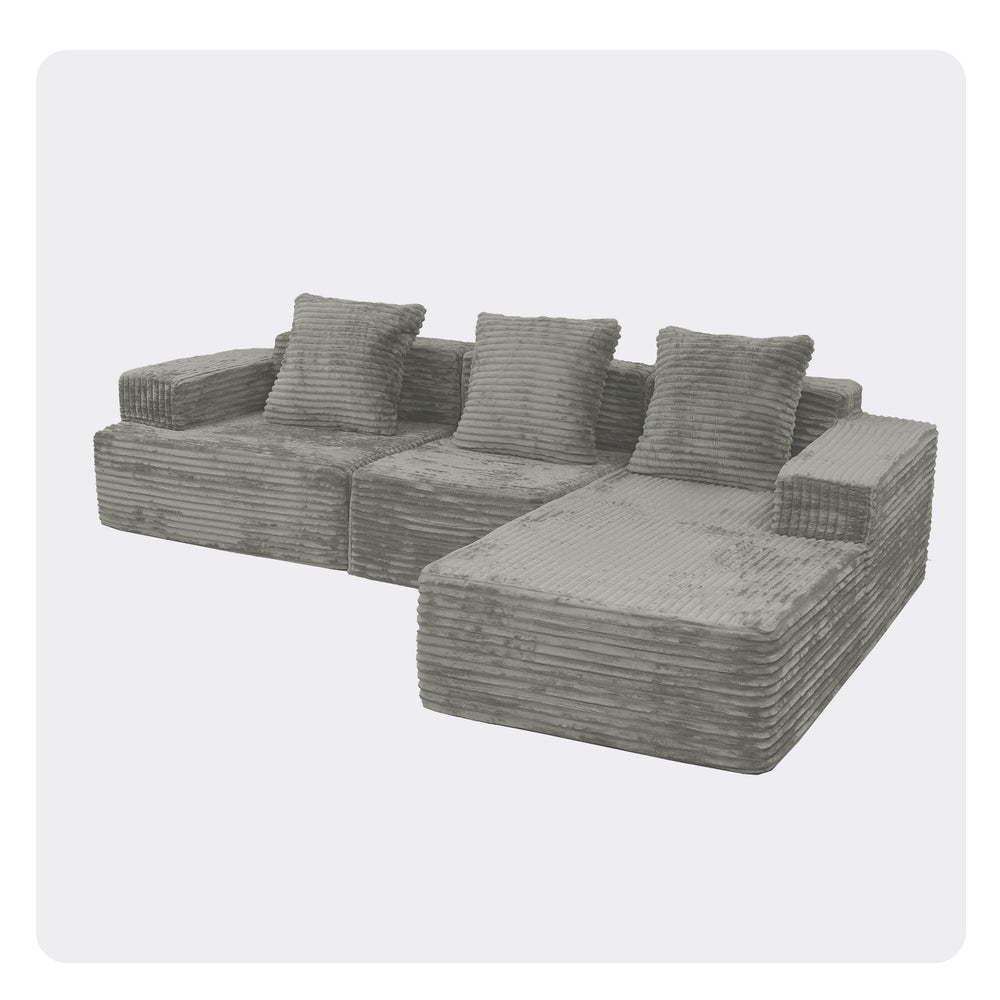 English Elm Compression Sectional Couch with Chaise Sleeper, Corduroy Antique Grey, CertiPUR-US Foam, Modular Comfort W3341P329074