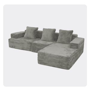 English Elm Compression Sectional Couch with Chaise Sleeper, Corduroy Antique Grey, CertiPUR-US Foam, Modular Comfort W3341P329074