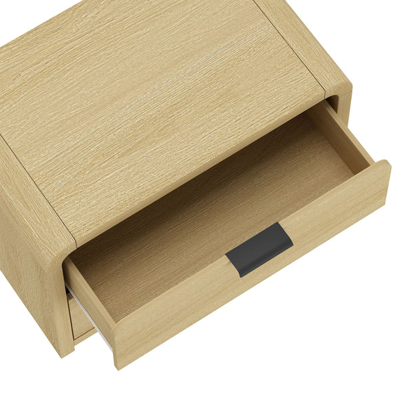 English Elm Grace 28" Nightstand with 2 Drawers in Natural Oak & Black — Modern MDF, Solid Wood Accents, Glam Handles B365P398194