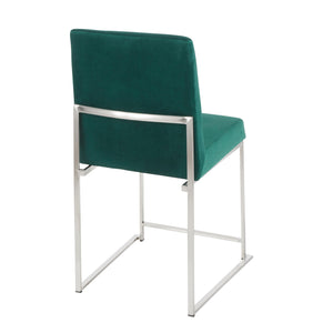 English Elm High Back Fuji Contemporary Dining Chair Set Of 2 - Green Velvet Upholstered With Stainless Steel Frame B202P223563