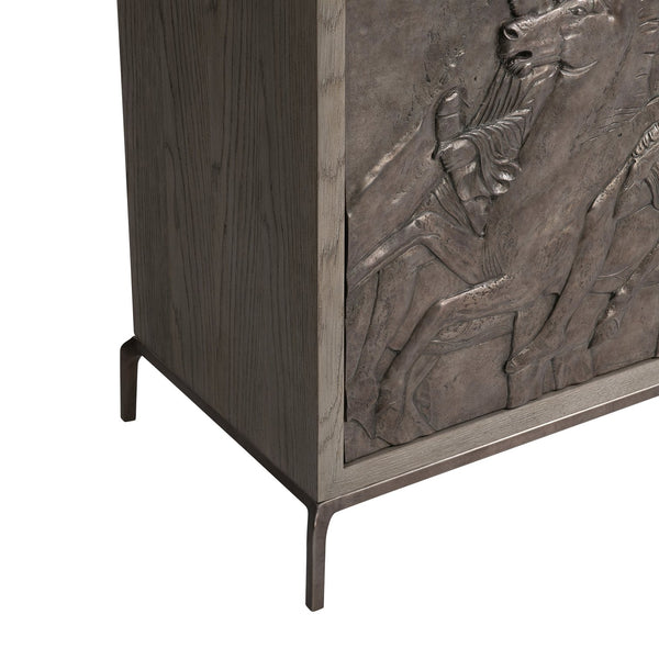 Bernhardt Bernhardt Elysia Buffet With Dark Bronze Greco‑Roman Frieze, Weathered Greige Oak, Soft‑Close Doors 332132