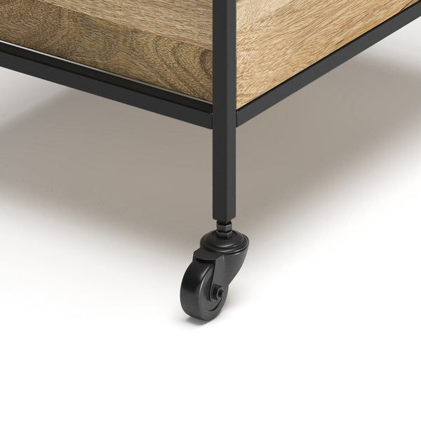 English Elm Simons Handcrafted 24" Bar Cart in Natural Mango Wood with Metal Frame, Glass Rack & Locking Casters B136P159612