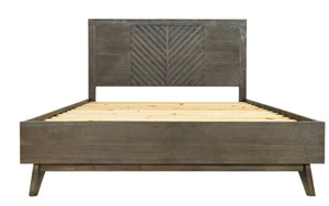 VIG Furniture Queen Modrest Daisy Solid Dark Acacia Wood Bed With Chevron Headboard, Slatted Platform, Low Profile VGWDKYOTO-BED-Q