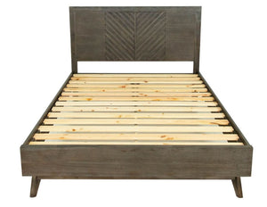 VIG Furniture Queen Modrest Daisy Solid Dark Acacia Wood Bed With Chevron Headboard, Slatted Platform, Low Profile VGWDKYOTO-BED-Q