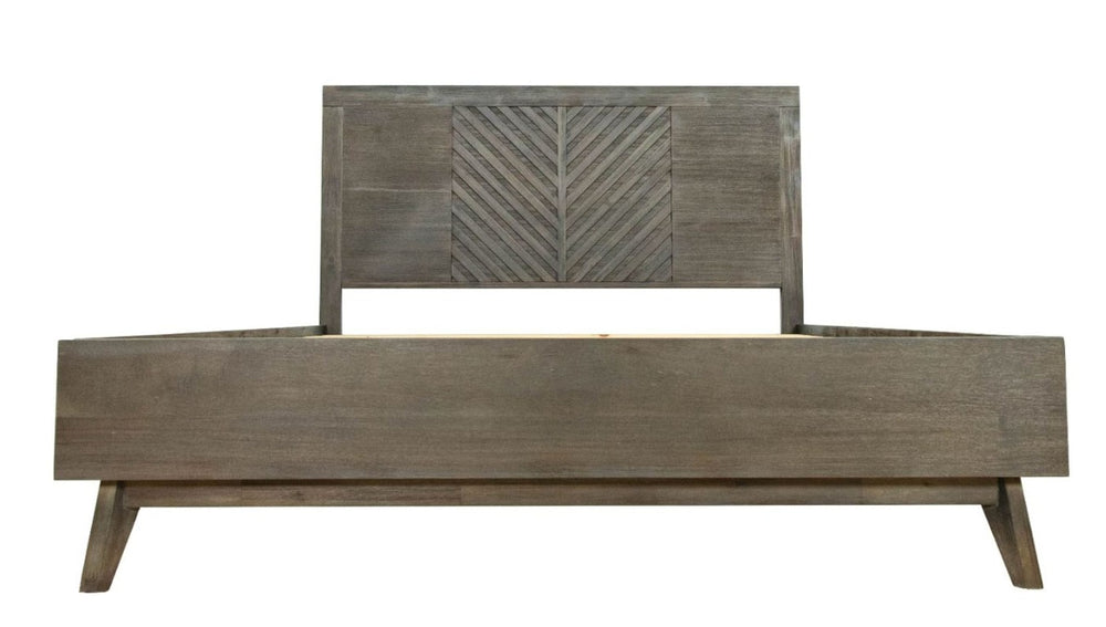 VIG Furniture Eastern King Modrest Daisy Mid-Century Dark Acacia Bed With Chevron Headboard, Slat Support, Storage-Friendly Clearance VGWDKYOTO-BED-EK