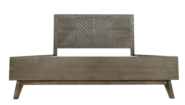 VIG Furniture Eastern King Modrest Daisy Mid-Century Dark Acacia Bed With Chevron Headboard, Slat Support, Storage-Friendly Clearance VGWDKYOTO-BED-EK