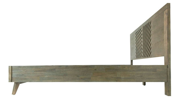 VIG Furniture Eastern King Modrest Daisy Mid-Century Dark Acacia Bed With Chevron Headboard, Slat Support, Storage-Friendly Clearance VGWDKYOTO-BED-EK