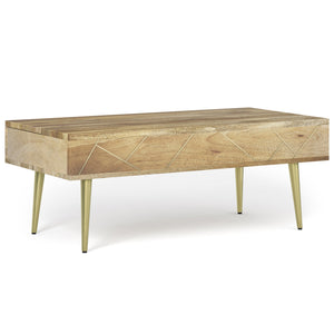 English Elm Jager Lift Top Coffee Table - Handcrafted Natural Mango Wood With Gold Accents & Hidden Storage B136P158756