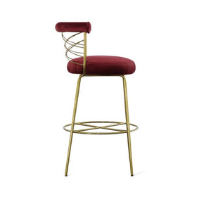 VIG Furniture Dakin Plush Red Velvet Barstool With Gold Tubular Frame, Cross Back Accent & Felt Pads — Luxe Counter Seat VGEUMC-9700CH-BS